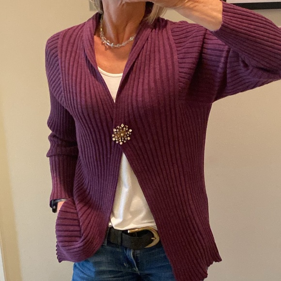 Eileen Fisher Marled Mulberry Open Cardigan - Picture 6 of 8